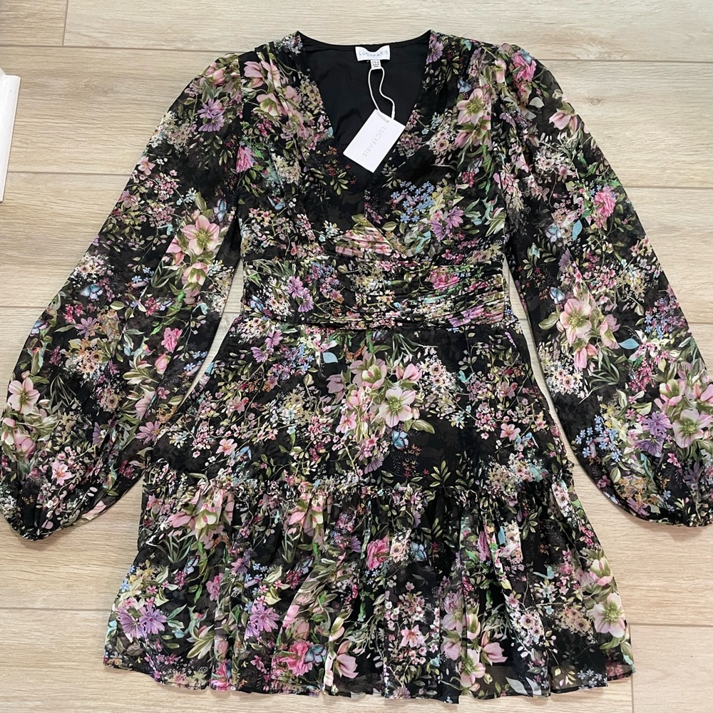 NEW Lucy Paris Myra Floral mini Long-Sleeve Dress size small NWT